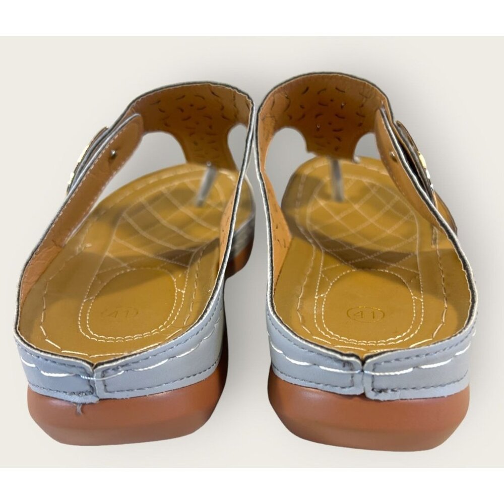 Womens Size 41/10 Light Blue Perforated PU Leather Slip-On Sandals - Picture 6 of 12